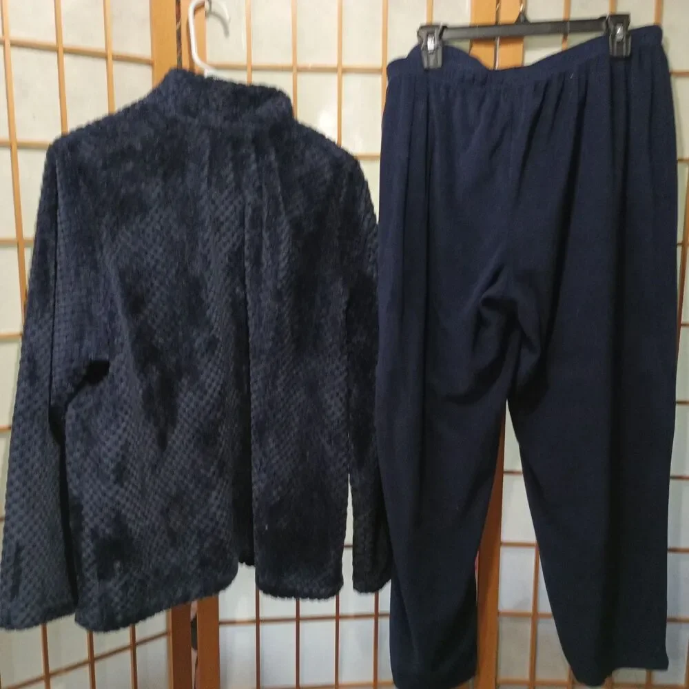 Cuddl Duds Plush Fleece Lounge Set XL Navy Zip Jacket Pants Soft Cozy Pajamas